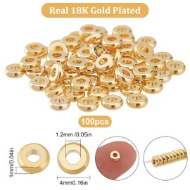 Beebeecraft 100pcs/box Flat Round Spacer Beads 18K Gold Plated Disc Loose 4mm Jewellery Making Beads For DIY Bracelet Earring Necklace