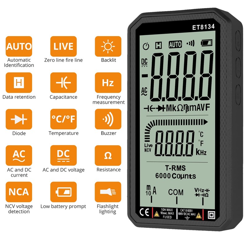 Neoteck Digital Multimeter 6000 Counts True RMS LCD Large Screen