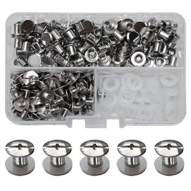 SHSMPXOY 90 Set Chicago Screws Posts for Leather Rivets M5*5mm Chicago Book Binding Screws Rivets Cross Head Chicago Button Screws for DIY Book Scrapbook Bookbinding, Bags,Collars(Silver)
