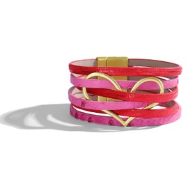 Multilayer Wrap Leather Bracelets for Women Boho Heart Modern Bracelets Cuff Leather Bracelets Wristbands Bangle Red Pink Blue Bracelets Gifts for Girls