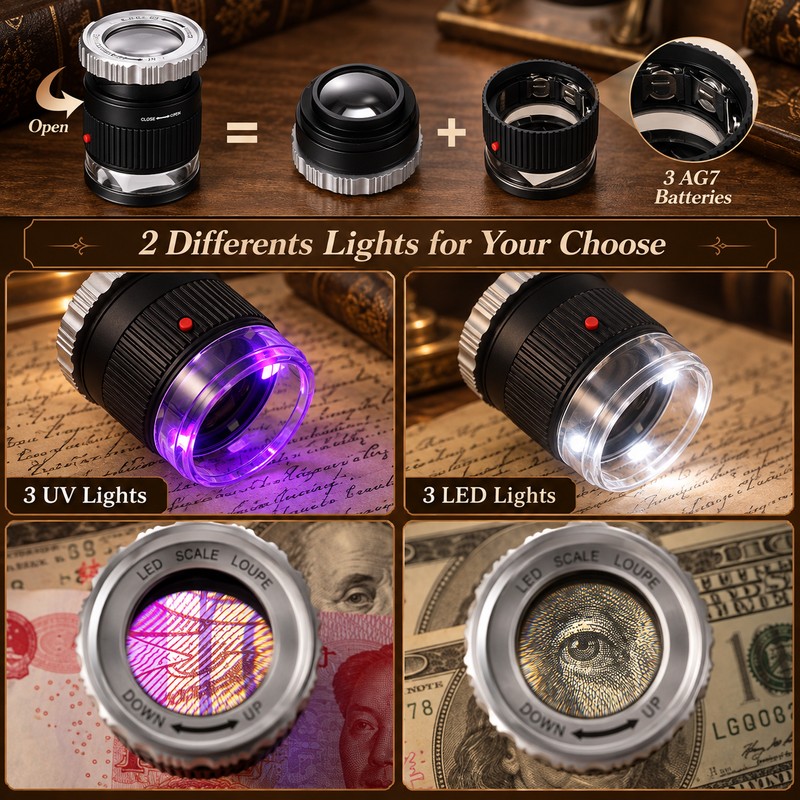 30X Pocket Magnifier for Detailed Inspection – LED UV Light,