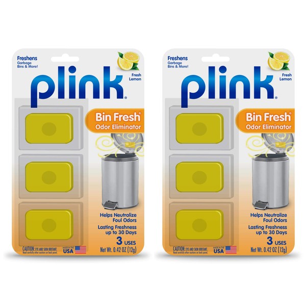 Plink Bin Fresh Odor Eliminators, Fresh Lemon Scent, for Garbage Bins & More, Lasting Freshness up to 30 Days, 6-Count