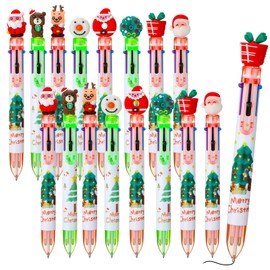 Tenare 16 Pack Christmas Ballpoint Pens Christmas Xmas Santa Theme Novelty 10-in-1 Retractable Marker Pen Multicolor Pens for Students Gift Office Christmas Party Stationery Supplies (Stylish Style)