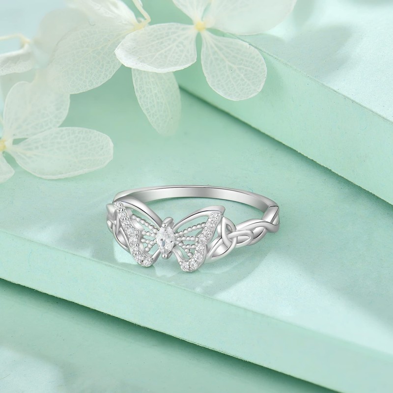 FJ Butterfly Ring for Women 18K White Gold Plated 925