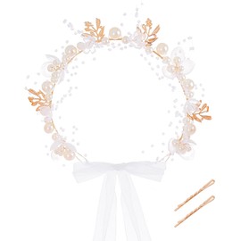 Lystaii Girls First Communion Headband Wedding Flower Girl Headpiece Princess Flower Crystal Rhinestone Pearl Headband Bridal Hair Accessories Floral Crown Prom Photography for Girls and Women (White)