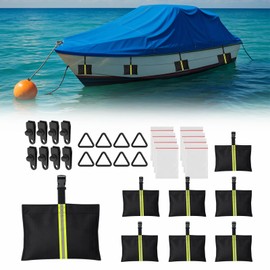 NOOKAT 8 Pack Boat Cover Sandbags, 800D Marine Grade Polyester Fabric Reflective Sand Bag Mooring Kit, Windproof Boat Cover Weight Bags with Tarp Clip Accessories