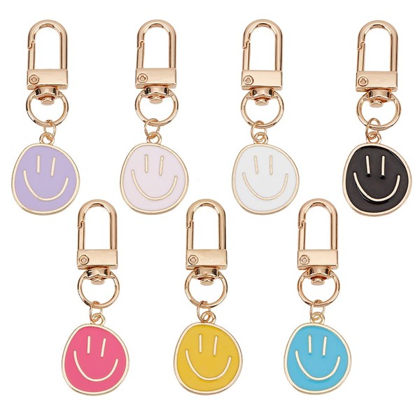 arricraft Keychain Round Alloy & Enamel Pendants Charms, 14 Pcs-smile,