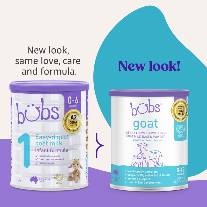 Bubs Whole Goat Milk Formula with Iron, Goat Milk-Based Powder,