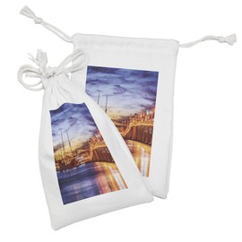 Ambesonne United States Fabric Pouch Set of 2, St. Augustine Florida Famous Bridge of Lions Dreamy Sunset Majestic, Small Drawstring Bag for Toiletries Masks and Favors, 9" x 6", Orange Blue Coral