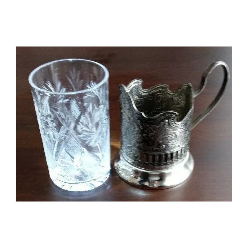 Crystal Granyoniy Tea Glass with Podstakannik, Hot/Cold Beverage Glass with