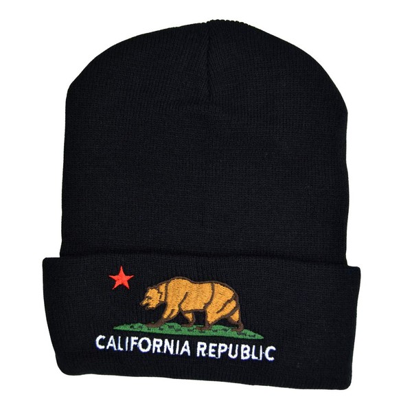 Fashion Knit Beanie Cap Black"California Republic" Warm Beanie Hat