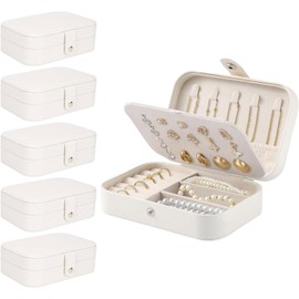 6Pcs Organizadora de Joyero de Viaje,Mini Organizador de Joyas de Cuero PU para Mujeres y Niñas,Estuche de Viaje Pequeño y Portátil para Pendientes,Collares,Anillos y Pulseras(Blanco)