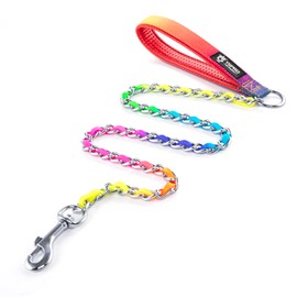 TSPRO Dog Lead Chain, Dog Chain Lead, Bite-Resistant with Soft Handle, Metal Dog Chain for Medium and Large Dogs, with D-Ring, Rustproof, Anti-Chew Chain Lead, Rainbow (3 mm, Rainbow)
