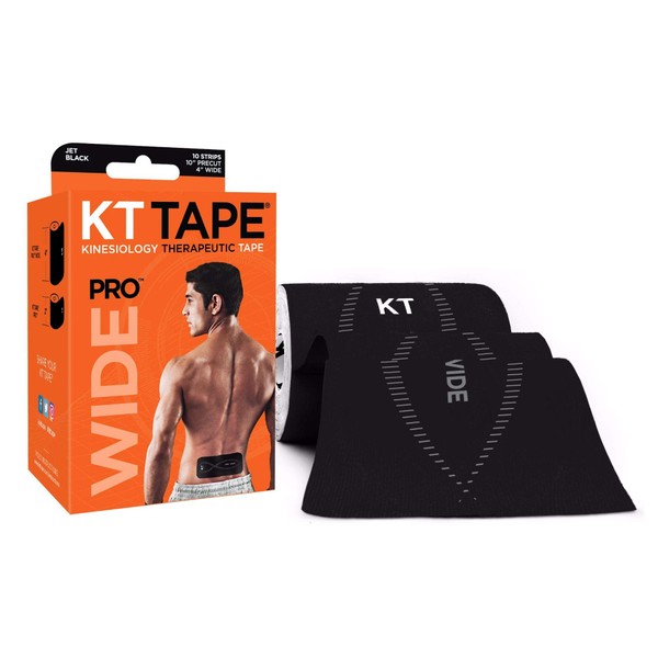 KT Tape Pro Wide, Precut 10" Strip(10 Each), Black