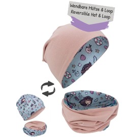 HECKBO Children's Beanie Hat & Scarf, Tube Scarf Set, for Girls and Boys, 95% Cotton, Autumn, Spring, Winter, mermaid