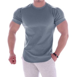 Magiftbox Mens Muscle Cotton Lightweight Workout Short Sleeve T-Shirts Gym Sweat Tee T24_Greyblue_US-XL