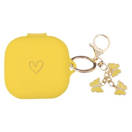 AIIEKZ Compatible with Beats Fit Pro 2021, Soft Silicone Case with Gold Heart Pattern for Beats Fit Pro Case with Cute Butterfly Keychain for Girls Women (Yellow)