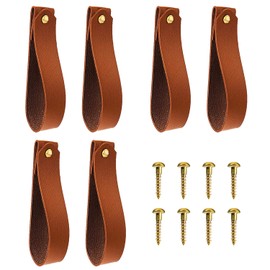 Vin Beauty 6 Pc Wall Hooks - Leather Wall Hanging Straps with Curtain Rod Holder for Towel, Bathroom, Kitchen, Bedroom (Brown)