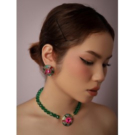 OJERRY Byzantine Constantine Medieval Statement Big Green Pink Medallion Cluster Dangle Earrings for Women, Formal Evening Floral Jewelry Accessories Romantic Cool Gifts for Her Women in Their 30s