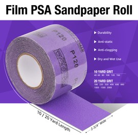800 Grit PSA Purple Film Ceramic Sandpaper Roll, 2-3/4" Wide Continuous 20 Yard Longboard Sanding Roll Wet Dry Sanding Blocks Self Adhesive Sticky Back Sanding Sheets for Woodworking Automotive
