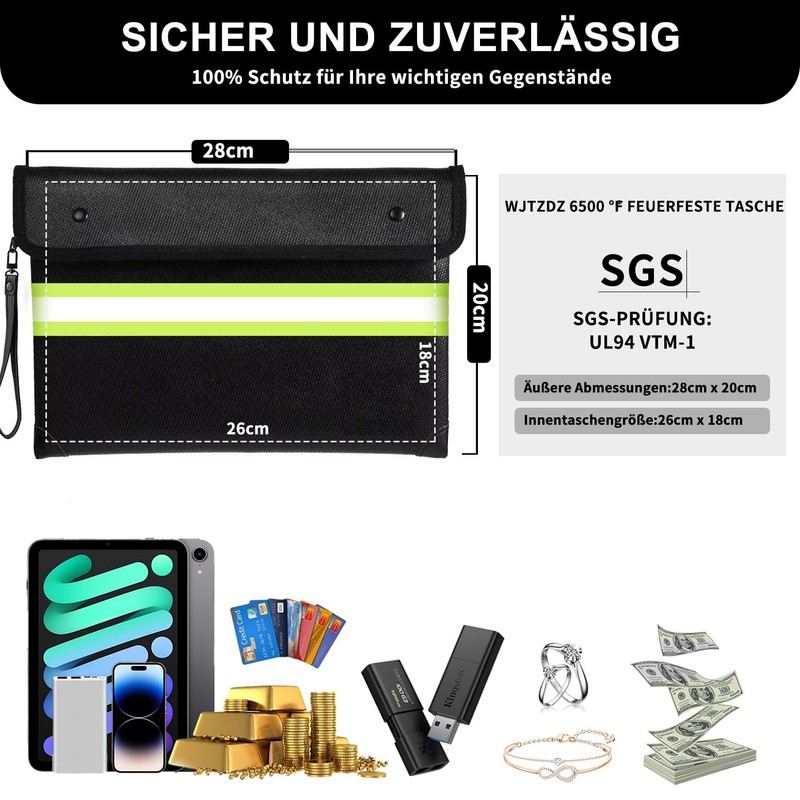 Fireproof Bag 6500°F, Improved Fireproof Money Bag with Waterproof Zip
