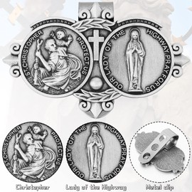 Frienda Medalla de San Cristóbal para visera de coche, católica, clips plateados de conductor de coche, de San Cristóbo, de señora para coches, decoraciones de conducción (4)