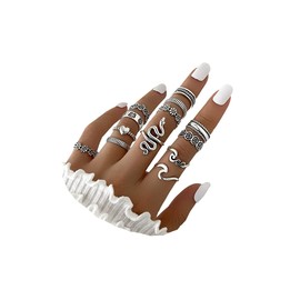 YOOESTORES82 Vintage Silver Knuckle Ring Set Star Moon Elephant Stackable Rings Chain Flower Multiple Midi Finger Ring Sets for Women (B)
