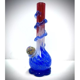 AttaGlass USA 14” Colorful Ball W/Flower & Ruffle Glass Bong- Multicolor