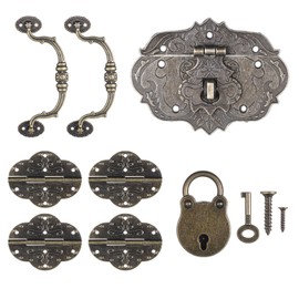 Decorative Hinges and Hasp,Jewelry Box Hardware Retro Large Pirate Chest Hardware Kit Antique Bronze Decorative Hinge,Carry Handles,Lock,Hasp Withscrew for DIY Wooden Boxes,Toolbox,Treasure Box