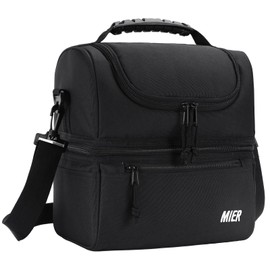 MIER Adult Lunch Box Insulated Lunch Bag Large Cooler Tote Bag for Men, Women, Double Deck Cooler(Black Large)