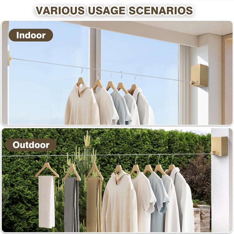 Retractable Clothesline, Retractable Clothesline Indoor, Laundry Line Retractable, Not Sagging,