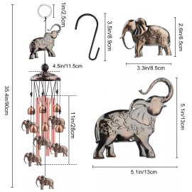EeeKitOnline Large Elephant Metal Wind Chimes Outdoor Garden 4 Tubes 6 Bells Home Decor Gift