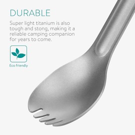 Long Handle Titanium Spork and Spoon - 8.4"Long Metal Cutlery Set for Backpacking and Camping - Strong Lightweight - Includes Bag