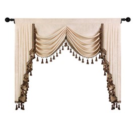 ELKCA Beige Chenille Window Curtains Valance for Living Room Waterfall Valance for Bedroom,Rod Pocket (W59 Inch, 1 Panel)