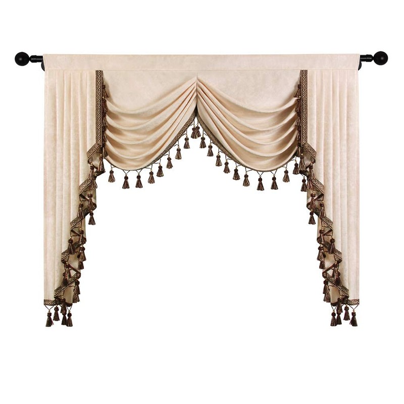 ELKCA Beige Chenille Window Curtains Valance for Living Room Waterfall