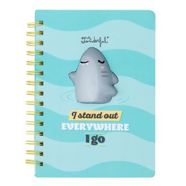 Mr. Wonderful - A5 Notebook 3D Squishy Shark - I Stand Out Everywhere I Go - A5 Notebook with Spiral Bound - With 160 White Pages
