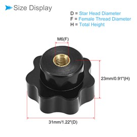 CoCud Star Knob, 31mm Diameter M6, Plastic Head Female Clamping Handle Screw-On Thread Knob Grip - (Applications: for Mechanical Equipment), 2-Pieces