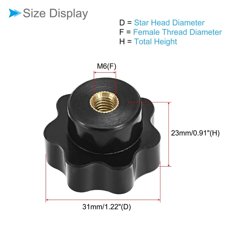 CoCud Star Knob, 31mm Diameter M6, Plastic Head Female Clamping