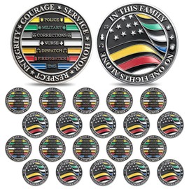 WinnerWhy 20 Pcs No One Fights Alone Challenge Coin First Responder Hero Flag Commemorative Coin Thin All Line Honor Gift for EMS Firefighter Police Military Corrections Nurse Dispatch