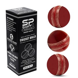 SialPro Soft Cricket Rubber Ball Set Indoor/Outdoor for Junior Youth Adult Training, Coaching, Practice Excellent Bounce with Durable Traditional Seams Stitched (Red 3 Pack)