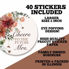 Rustic Fall Floral Bridal Shower Stickers – 40ct 2" Cheers to The Future Mrs. Labels – Autumn Wedding Favor Tags, Gift Bag & Envelope Seals by AmandaCreation