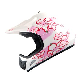WOW Youth Kids Motocross Helmet BMX MX ATV Dirt Bike Helmet Pink Flower + Goggles + MG Youth Pink Glove Bundle