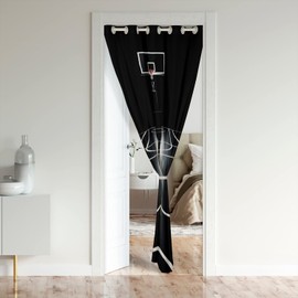 Basketball Court Door Curtain for Doorway Privacy 34"x80" Basketball Closet Door Cover Curtain Basketball Sports Room Curtain Gamine Sports Room Divider Curtain Cover Black White Window Treatments