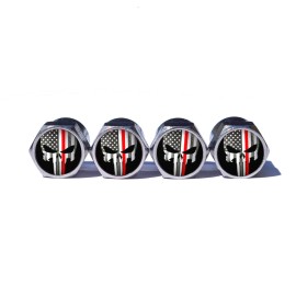 BGM Punisher Fire Fighter Red Line Valve Stem Caps - Oversized Logo - Set of Four