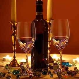 Sosoport 2pcs Crystal Glass Goblets, Crystal Glass Red Wine Goblets, Vintage Golden Chalice Goblets, Golden Red Wine Glass, Home Wedding ValentineS Day (Golden)