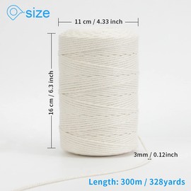 Macrame Cord,DAOFARY 3mm x 328 Yards (About 300m) 100% Natural Cotton Macrame Rope Twine String Cord for DIY Crafts Knitting Hangers Christmas Wedding Décor