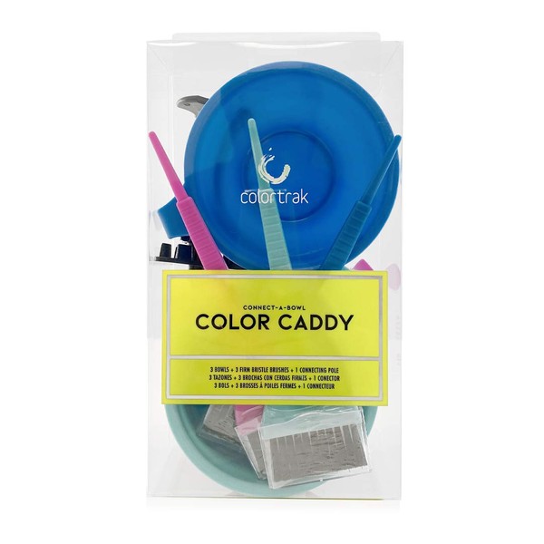 Colortrak Caddy, Center Caddy Pole With Three Color Coded Bowls, Matching Brushes With Unique Bristles, Marked for Measurements, Individual Handles for Bowls