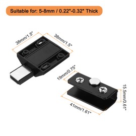 uxcell Glass Door Magnetic Catch Latch Closures with Clamp, 2 Sets for 5-8mm Glass, Push Open Single Glass Door Magnetic Touch Latch, Black