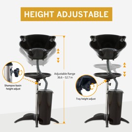 Portable Shampoo Bowl,Adjustable Basin Height,Bucket Design with Drain Hoses for Home & Barber Use(Black)