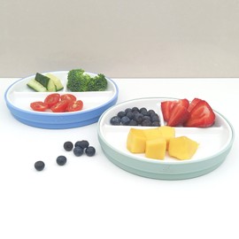 Elk and Friends Kids Porcelain White Plates with Silicone Sleeves | Divided Plates | Suitable for Kids/Toddlers | Microwave & Dishwasher Safe | Non Slip | Snack Dishes